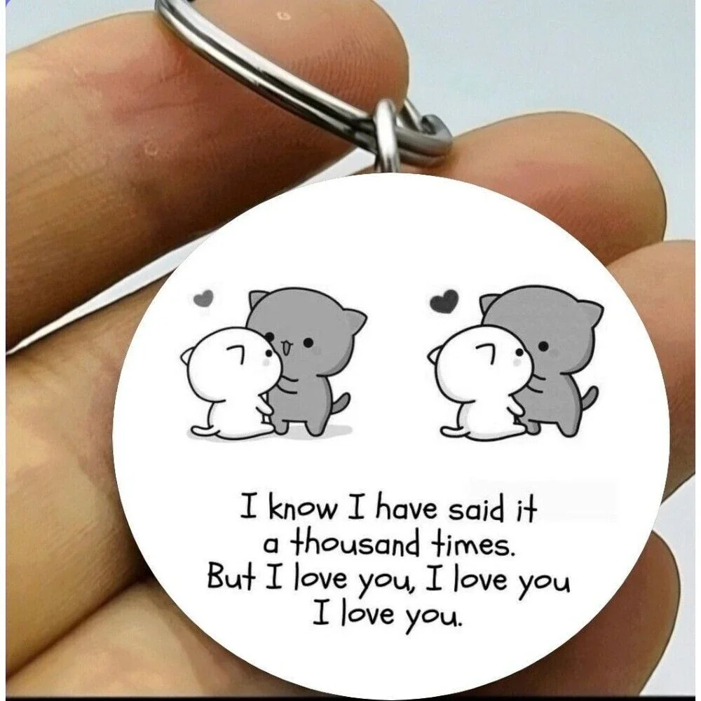 Baby Animal Hug Kiss I Love You Lover Quote Stainless Steel Keychain